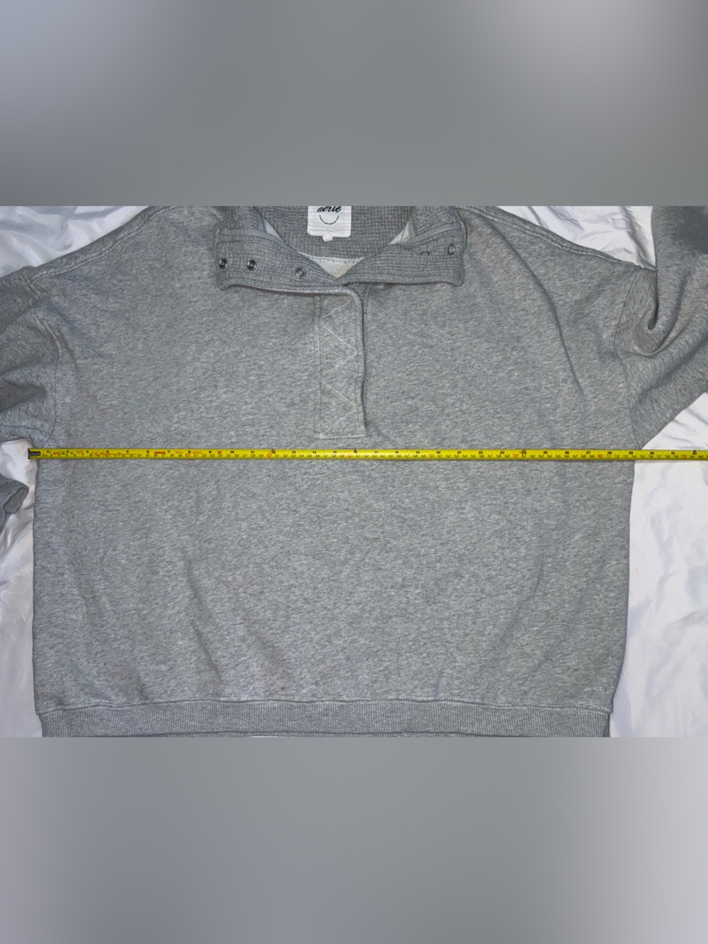 aerie Light Gray Waffle textured lined Collar Pullover oversized sweater - Picture 4 of 7